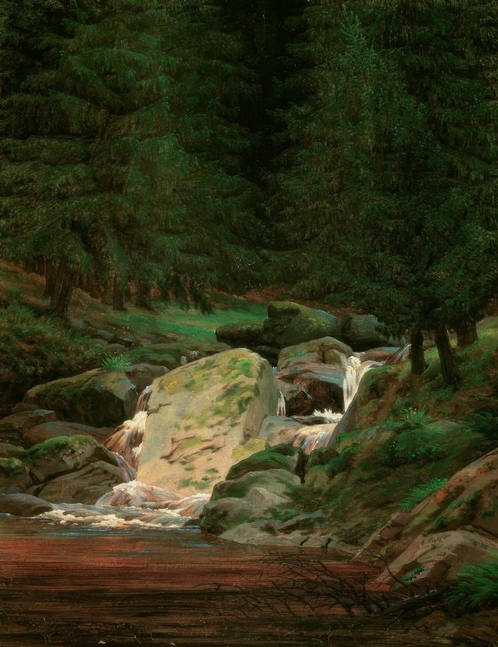Gran skov med vandfald af Caspar David Friedrich