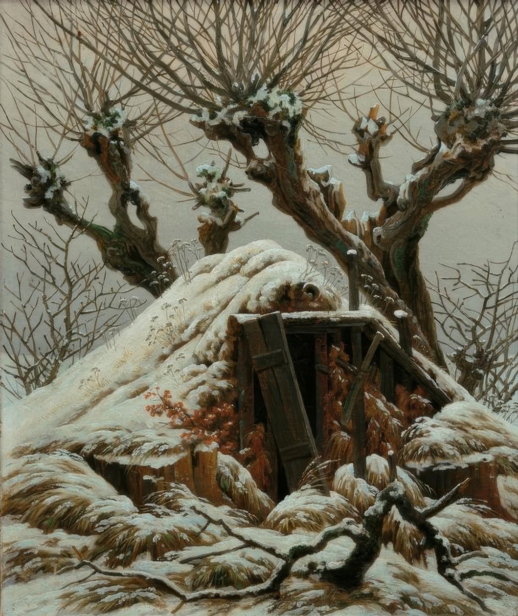 Snedækket hytte af Caspar David Friedrich