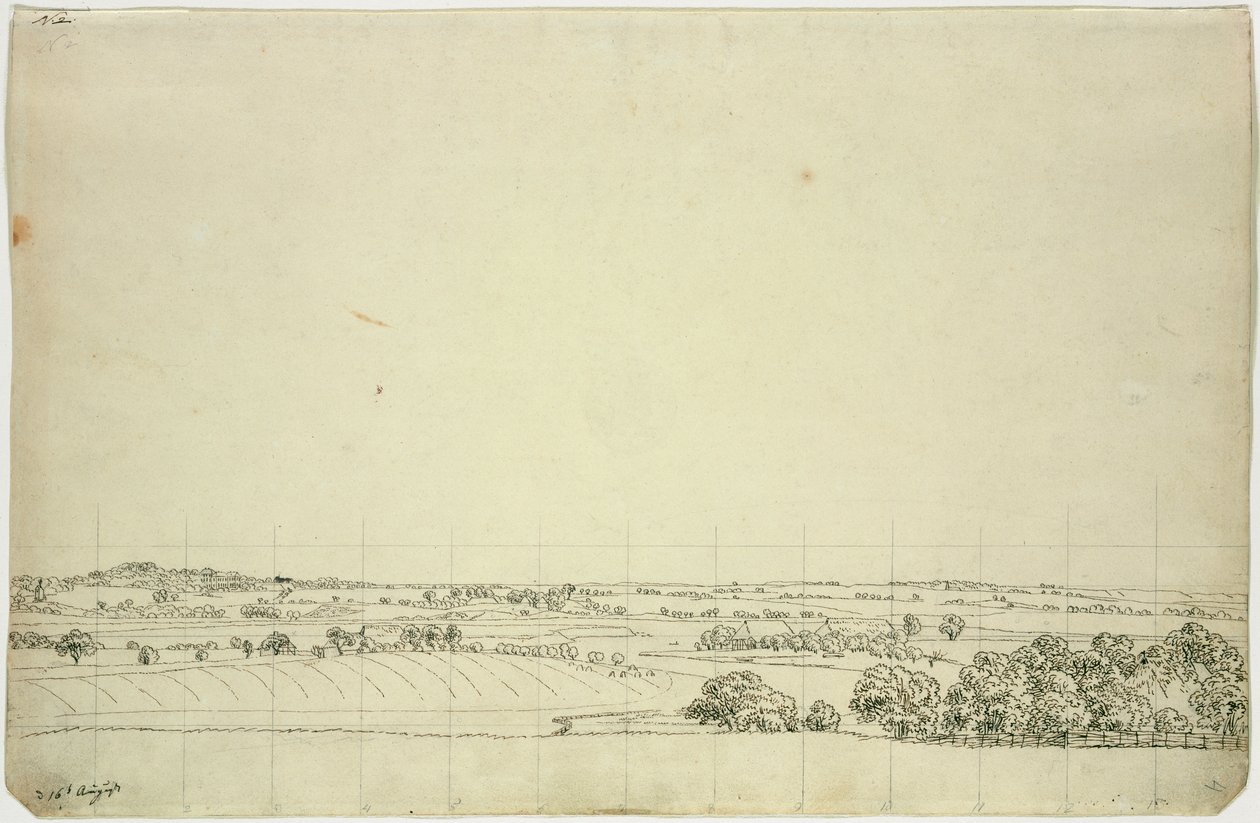 Udsigt mod Putbus (pen og blyant på papir) af Caspar David Friedrich