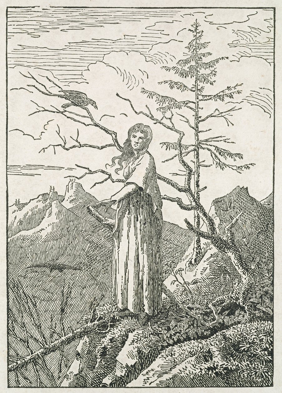 Kvinde med en ravn, på kanten af et afgrund af Caspar David Friedrich