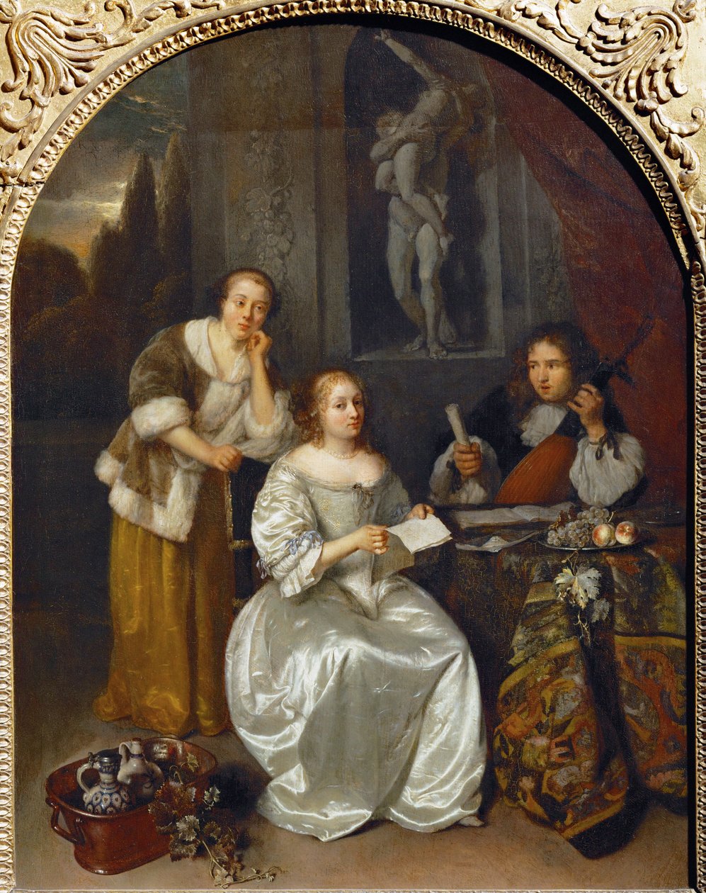 La lecon de chant - Sanglektionen ... af Caspar (studio of) Netscher