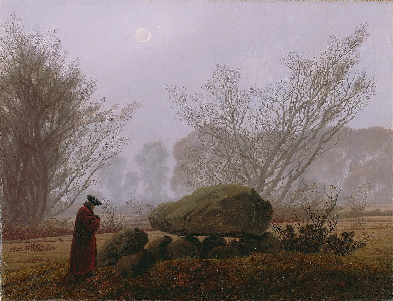 A Walk at Dusk, ca. 1830-5 (olie på lærred) af Caspar David Friedrich