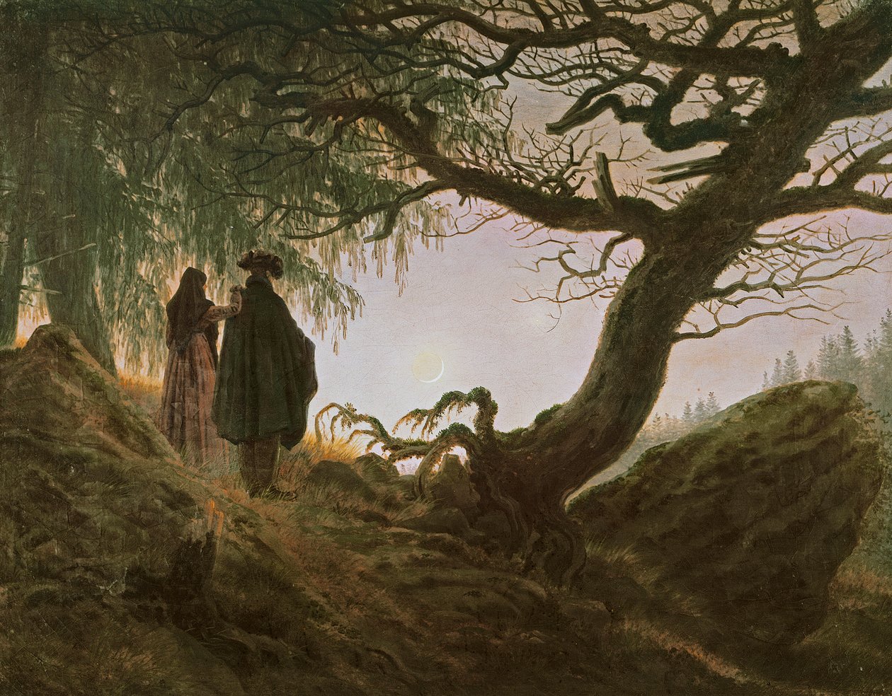 En mand og kvinde overvejer månen af Caspar David Friedrich (1774-1840) af Caspar David Friedrich