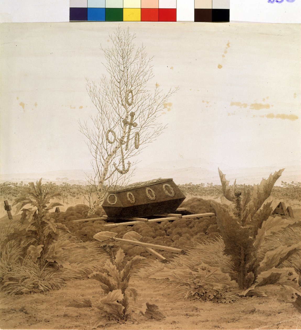 "Ved kanten af ​​graven" En kiste, der er ved at blive sænket til bunden af ​​graven. Pentegning af Caspar David Friedrich (1774-1840) omkring 1830 Pushkin Museum, Moskva af Caspar David Friedrich