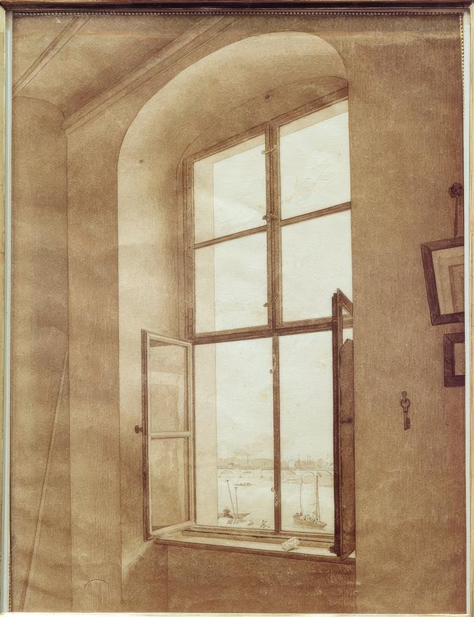 Udsigt fra kunstnerens atelier (venstre vindue) af Caspar David Friedrich