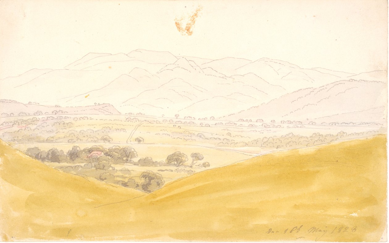 Bøhmisk landskab med Mittelgebirge af Caspar David Friedrich