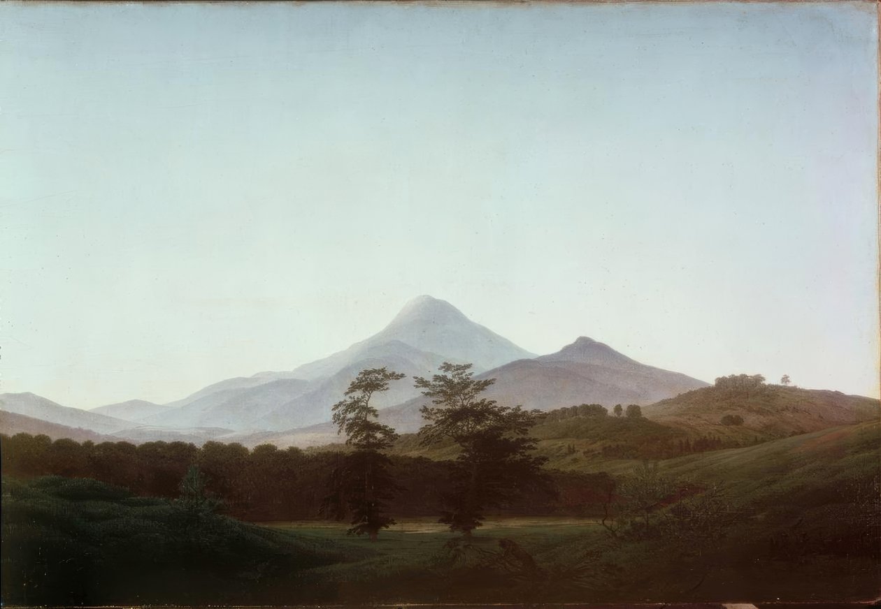 Bøhmisk landskab med den store og lille Milleschaue af Caspar David Friedrich