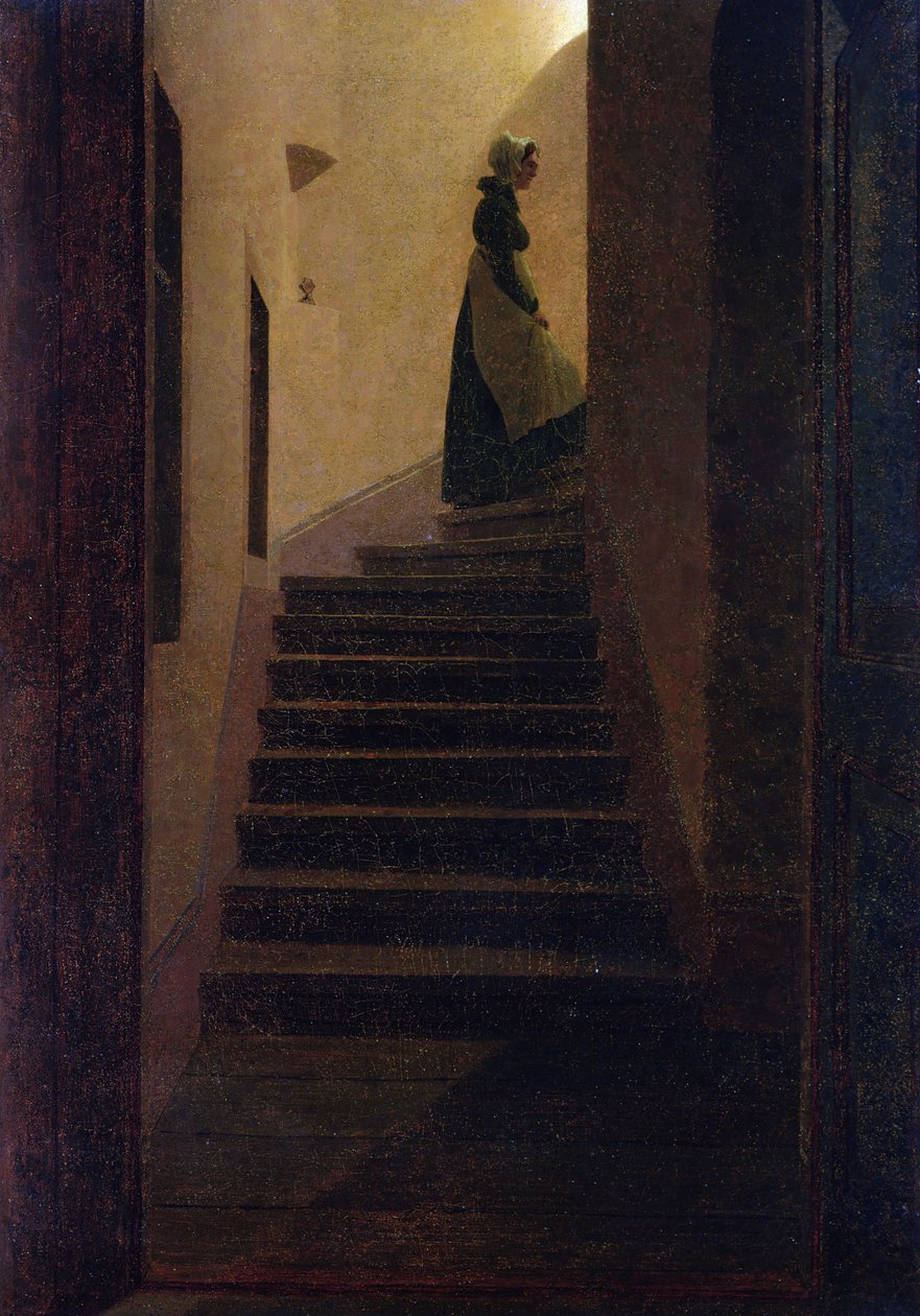Caroline on the Stairs (olie på lærred) af Caspar David Friedrich