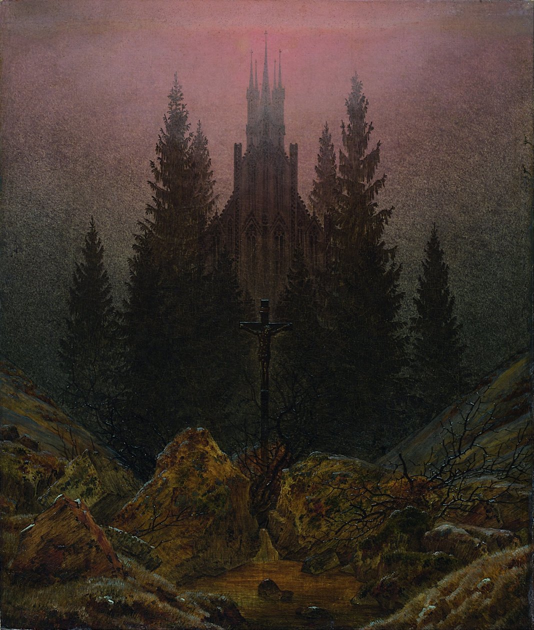 Kors og katedral i bjergene af Caspar David Friedrich