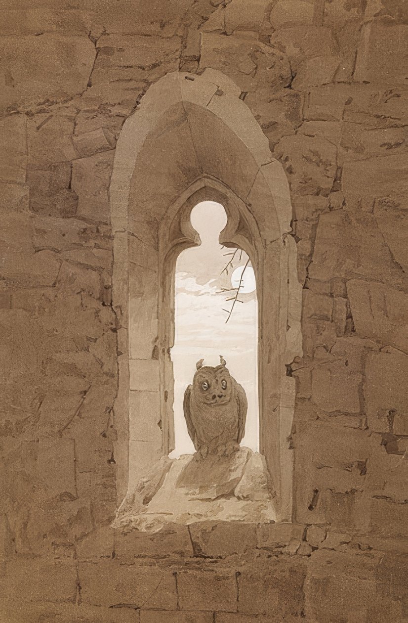 Uglen i det gotiske vindue. Omkring 1836 af Caspar David Friedrich