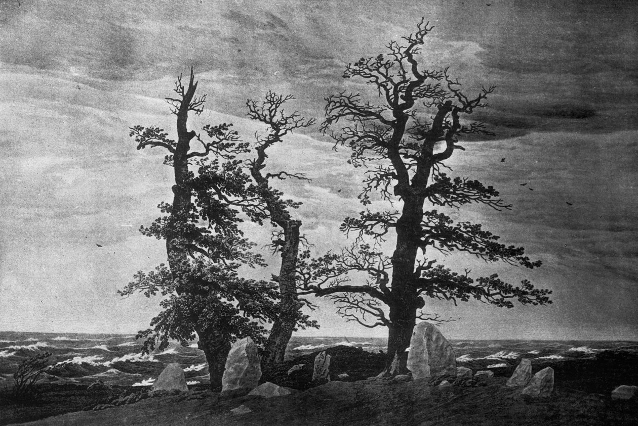 Dolmen by the Sea (blyant og sepia blæk på papir) af Caspar David Friedrich
