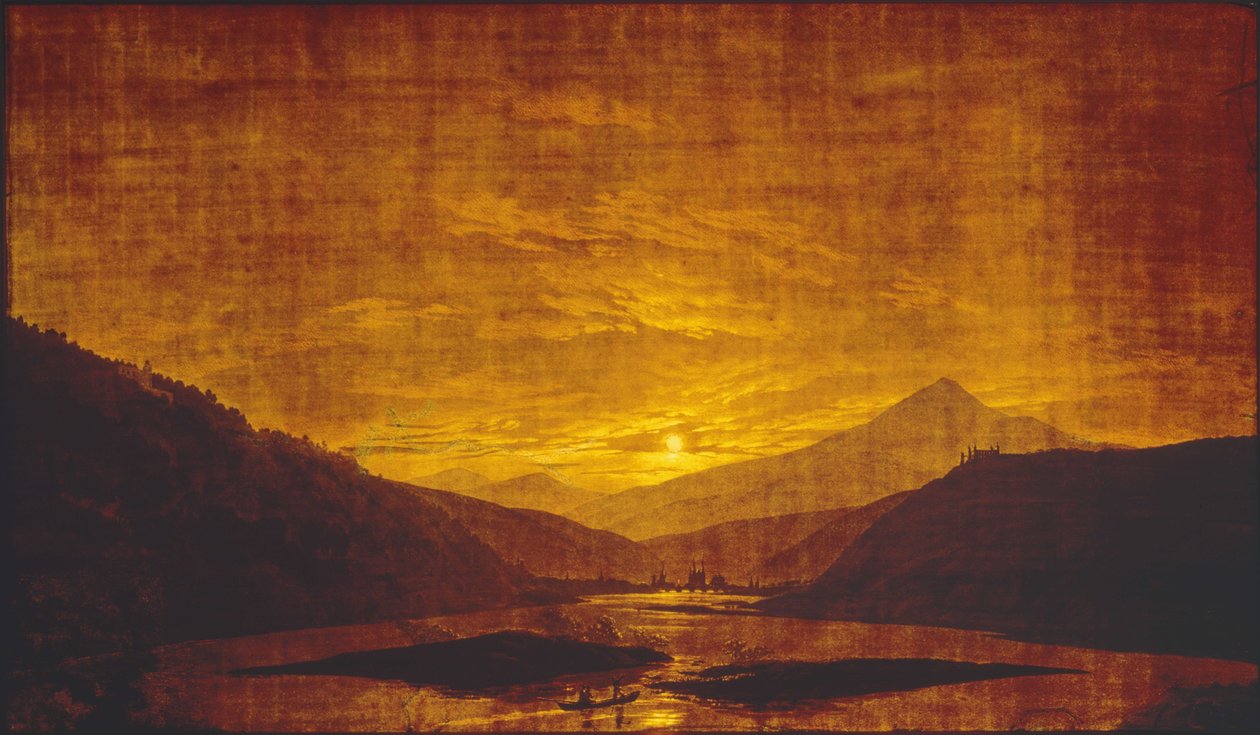 Flodlandskab om natten af Caspar David Friedrich