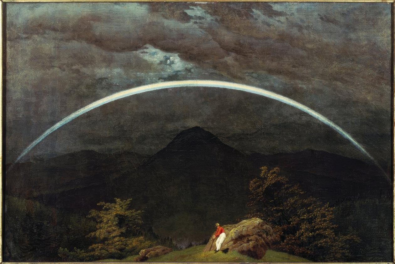 Bjerglandskab med regnbue af Caspar David Friedrich