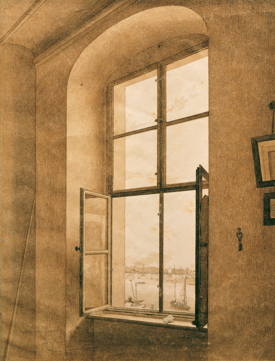 Tysk: Blick aus dem Atelier des Künstlers in Dresden auf die Elbe (linkes Fenster) View from the artist