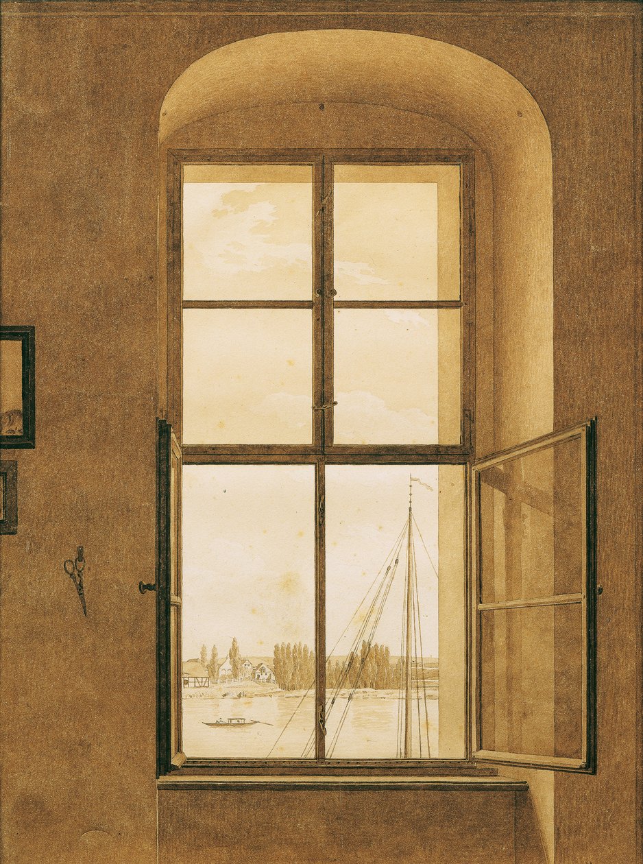 Tysk: Blick aus dem Fenster des Künstlers, rechtes Fenster Udsigt fra vinduet i kunstnerens atelier, højre vindue af Caspar David Friedrich