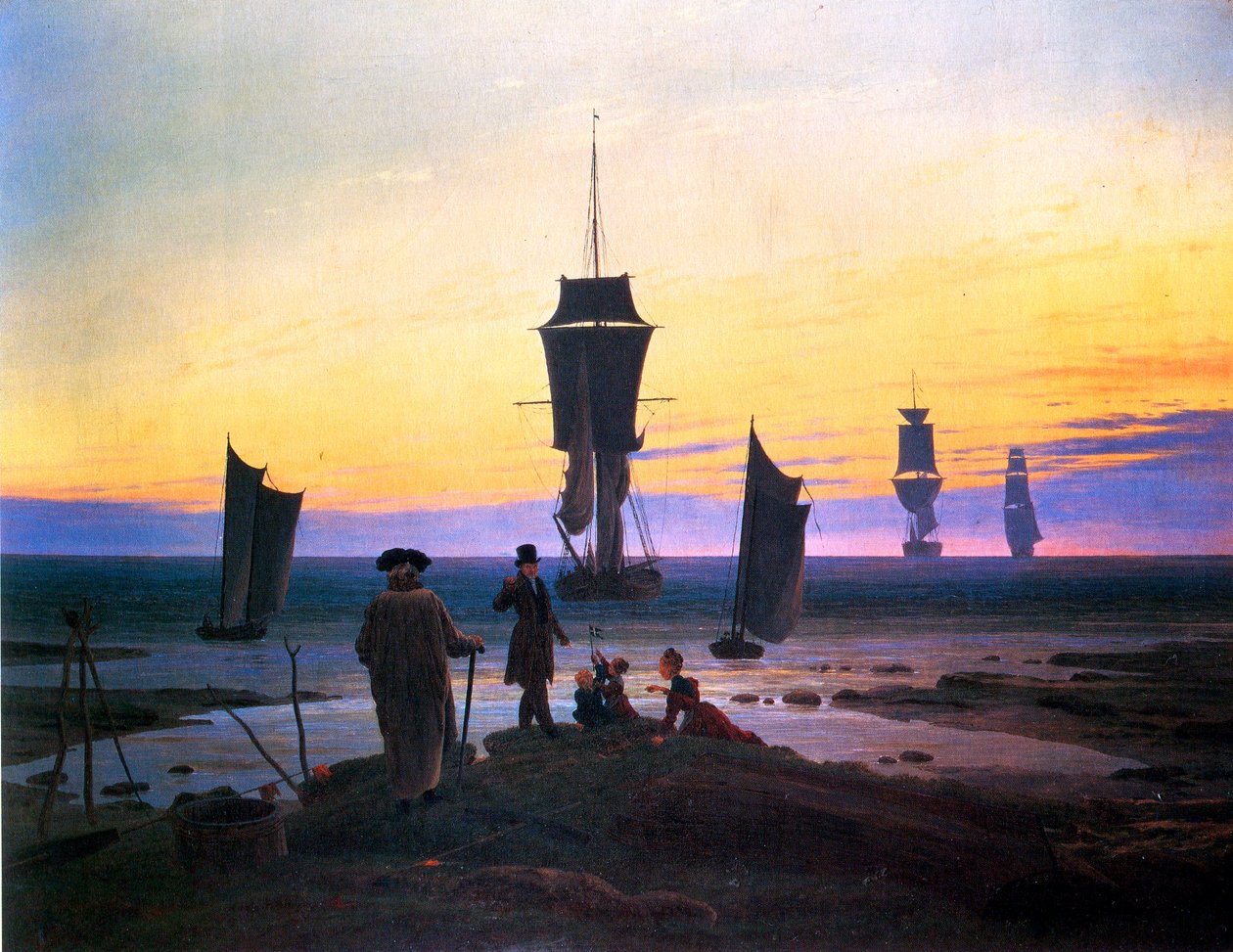 Tysk: Die Lebensstufen (Strandbild, Strandszene in Wiek) Livsstadierne (strandbillede, strandscene i Wiek) af Caspar David Friedrich