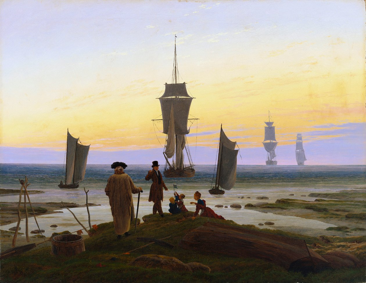 Tysk: Die Lebensstufen (Strandbild, Strandszene in Wiek) Livsstadierne (strandbillede, strandscene i Wiek) af Caspar David Friedrich