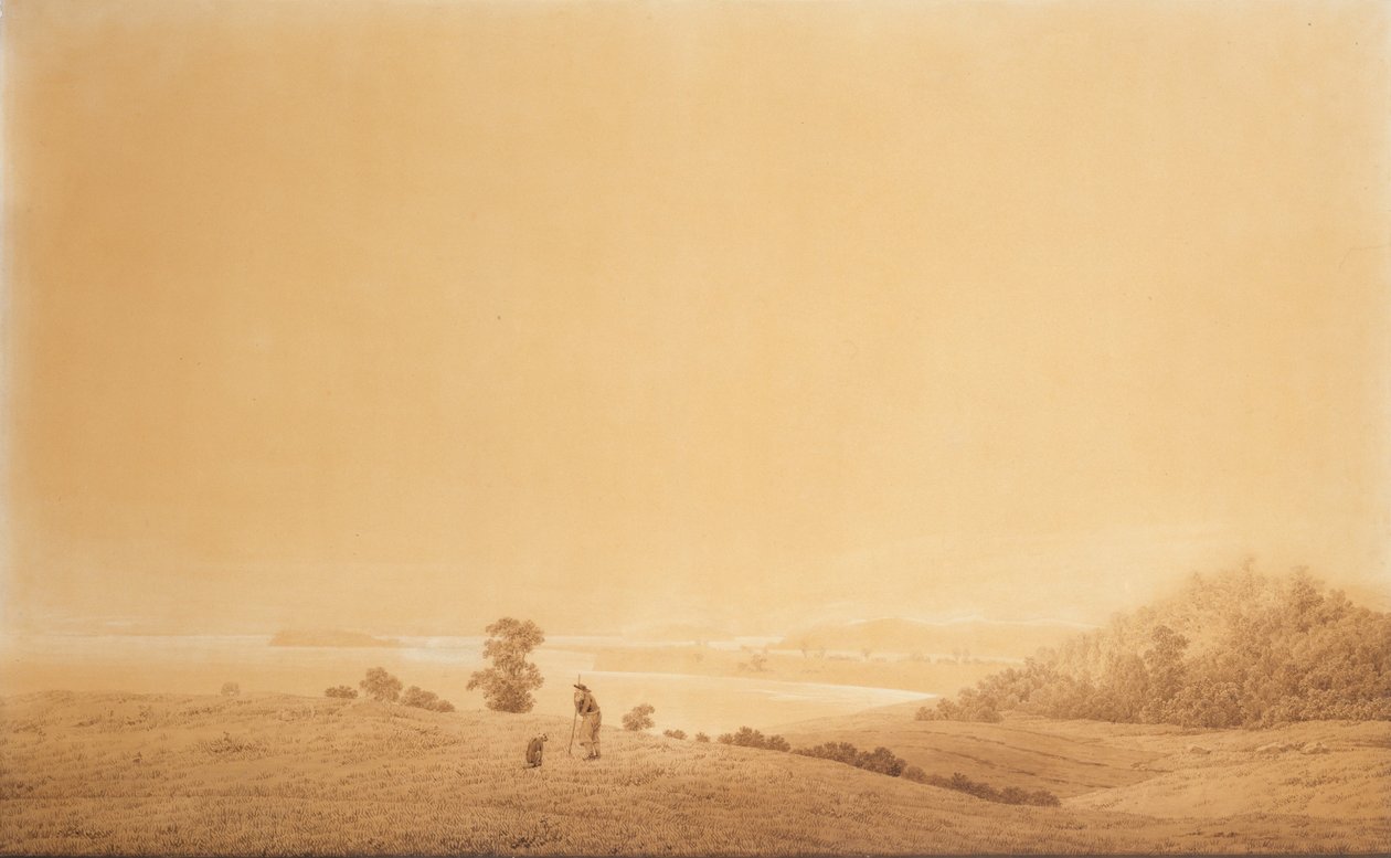 Tysk: Die Ostküste der Insel Rügen mit Schäfer Østkysten af øen Rügen med fårehyrde af Caspar David Friedrich