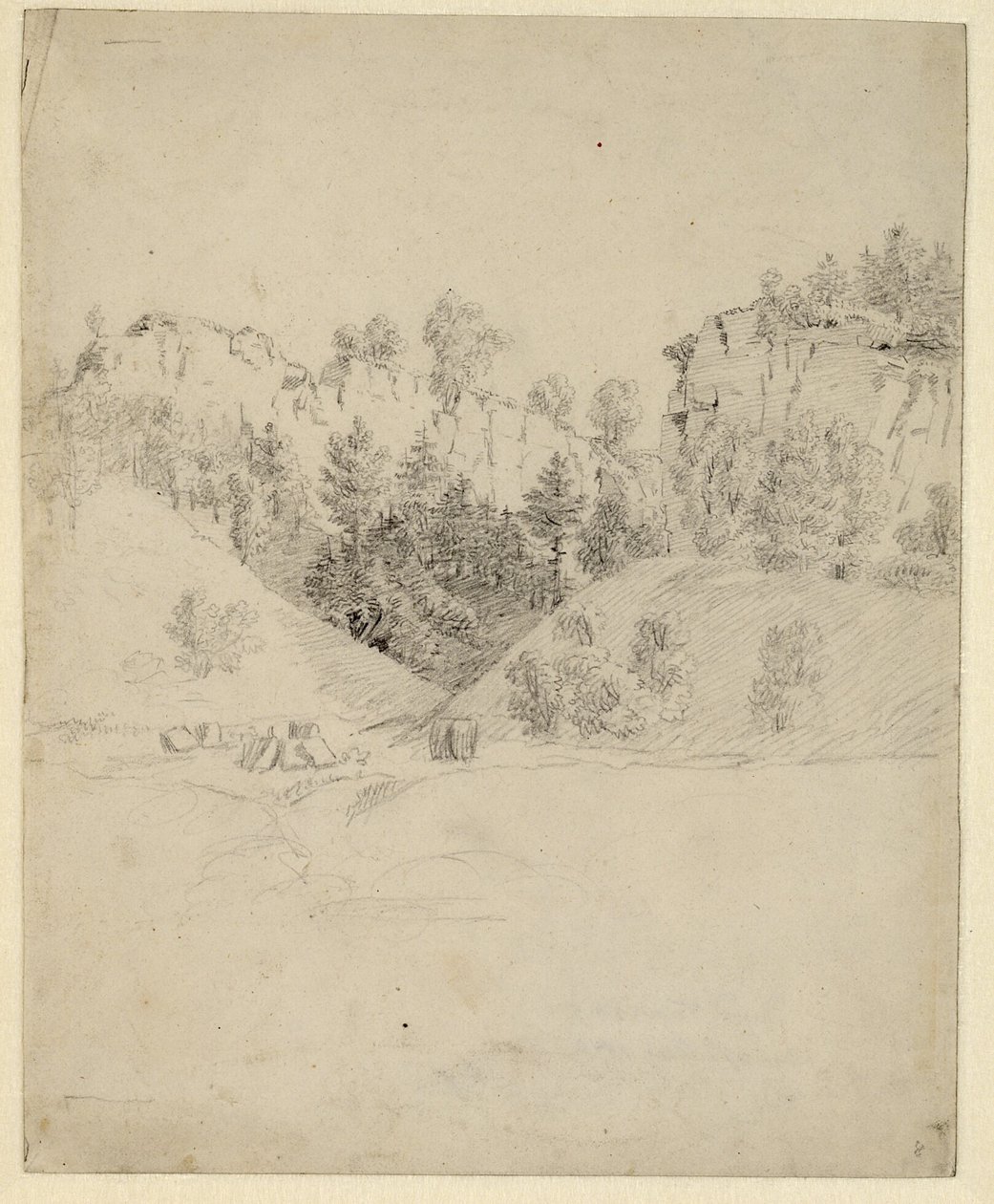 Tysk: Landschaft mit einem Steinbruch Landskab med et stenbrud af Caspar David Friedrich