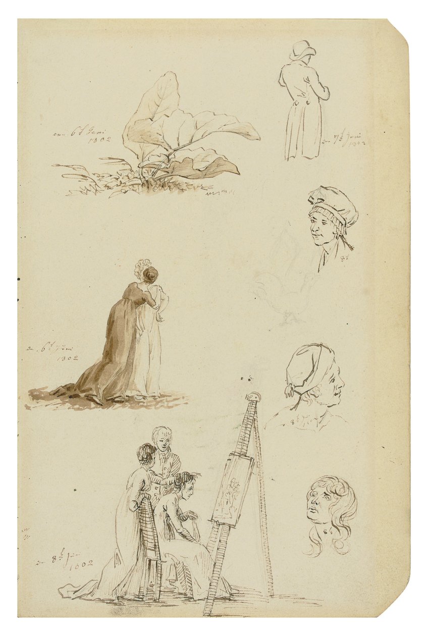 Tysk: Studie af hoveder, figurer og blade af Caspar David Friedrich
