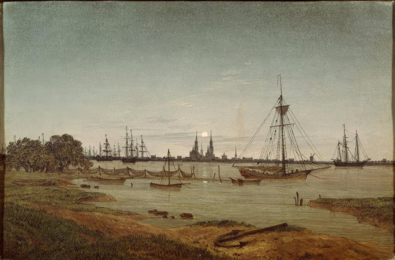 Havn ved måneskin af Caspar David Friedrich