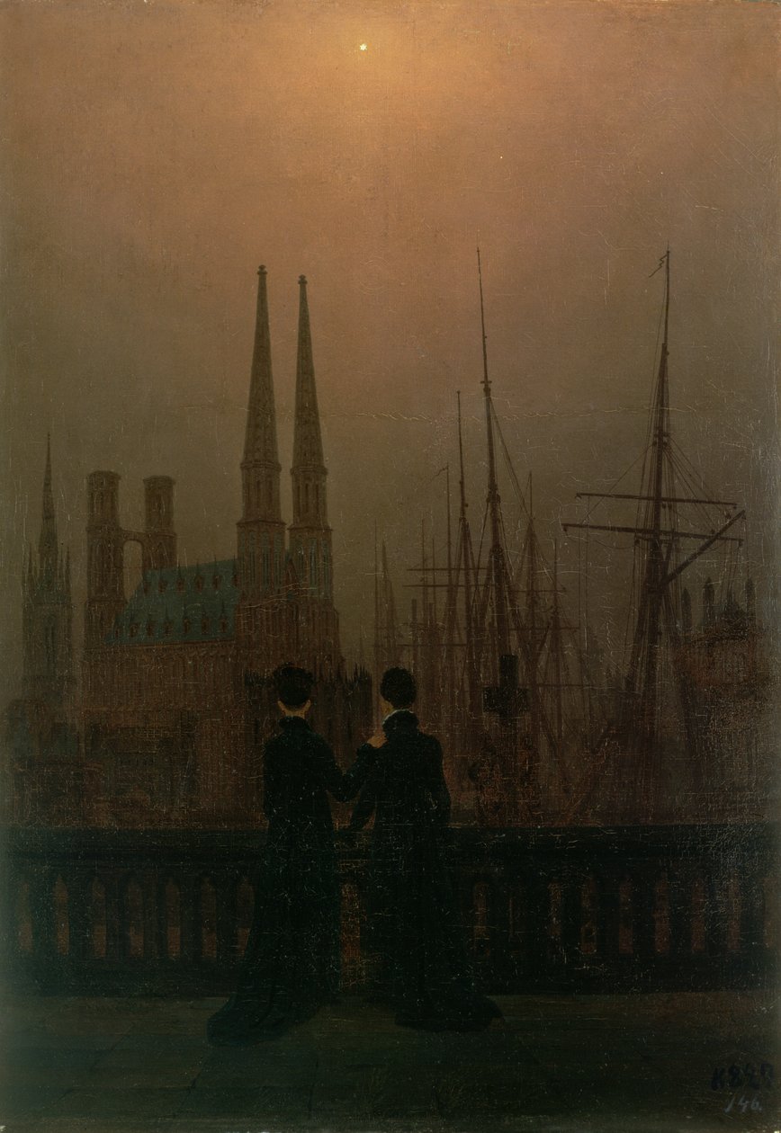 Havn om natten (Søstre), c.1818-20 af Caspar David Friedrich