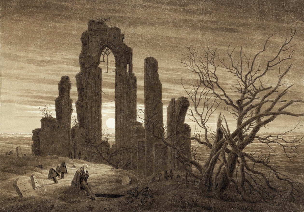 Vinter, nat, alderdom og død (uddrag fra cyklus af døgnets timer og menneskets aldre) - Værk af Caspar David Friedrich (1774-1840), sepia på papir (19,2x27,5 cm) af Caspar David Friedrich