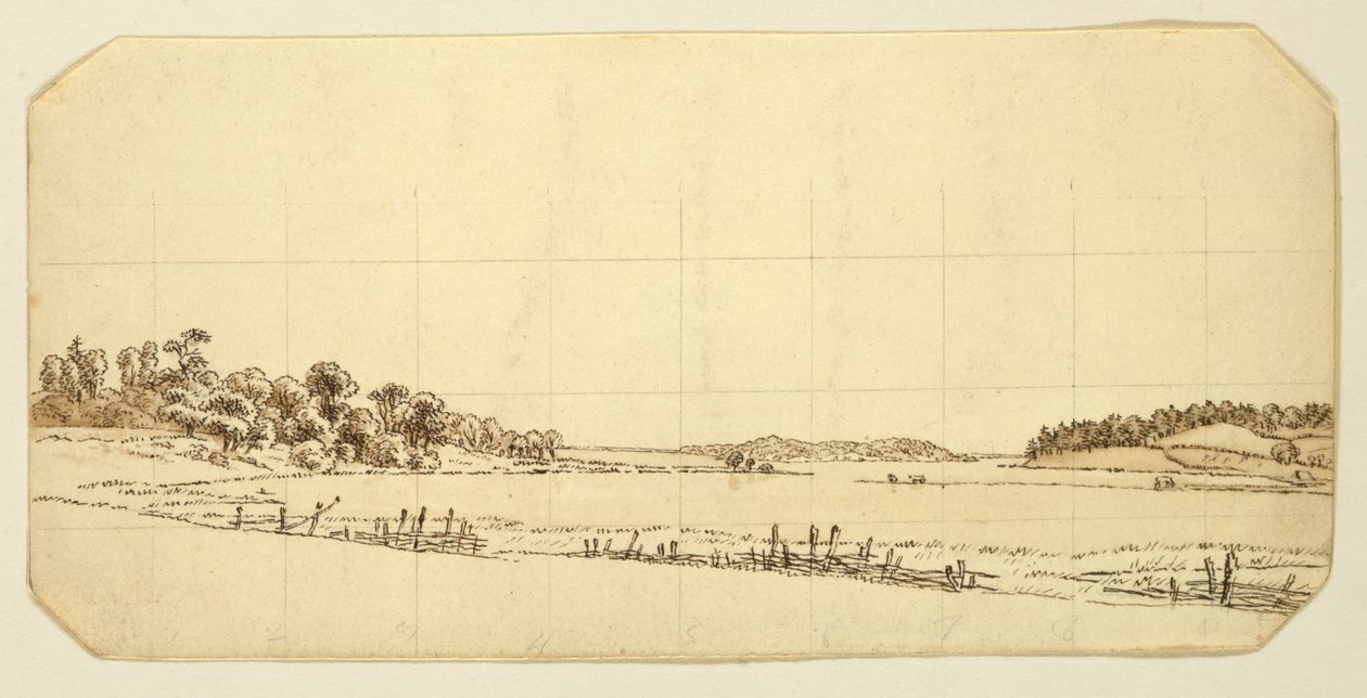 Lakeside, 1802-3 (pen og brun blæk vask med blyant på papir) af Caspar David Friedrich