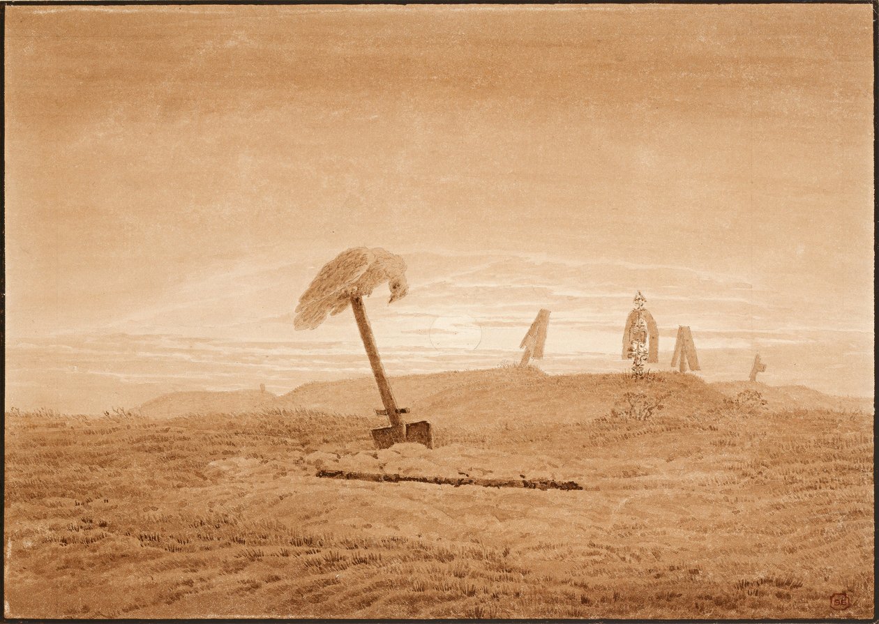 Landskab med grave, ca 1836 af Caspar David Friedrich