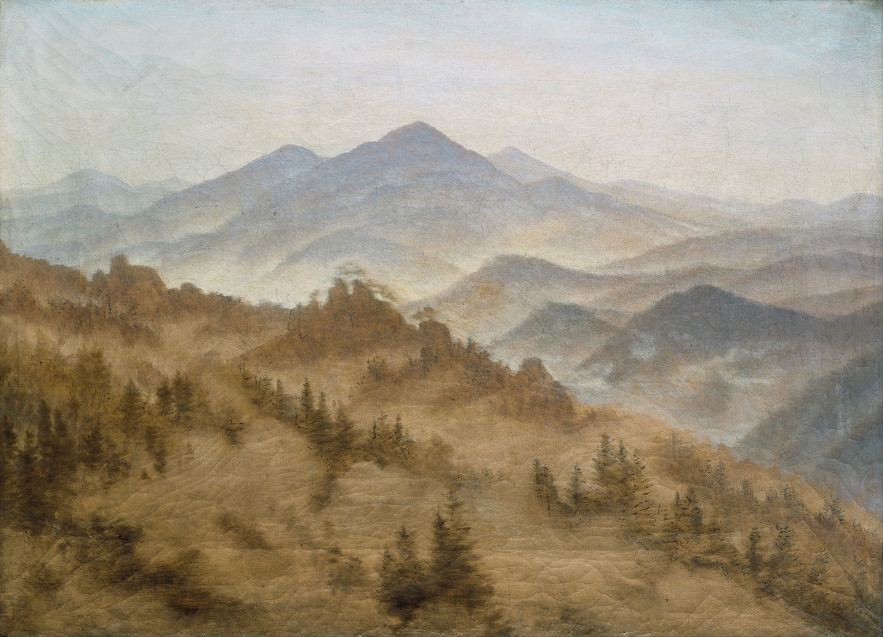 Landskab med Rosenberg i Bohemian Mountains af Caspar David Friedrich