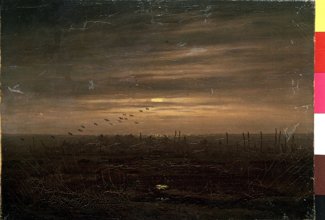 ""Fiskenet"" (Fiskenet) Landskab ved solnedgang. Maleri af Caspar David Friedrich (1774-1840) Eremitagemuseet Sankt Petersborg fra det 19. århundrede af Caspar David Friedrich