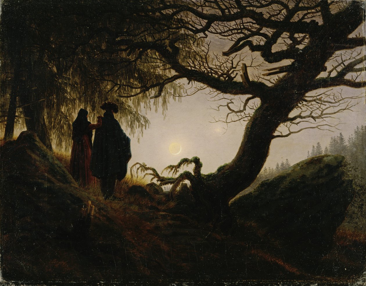 Mand og kvinde, der betragter månen af Caspar David Friedrich