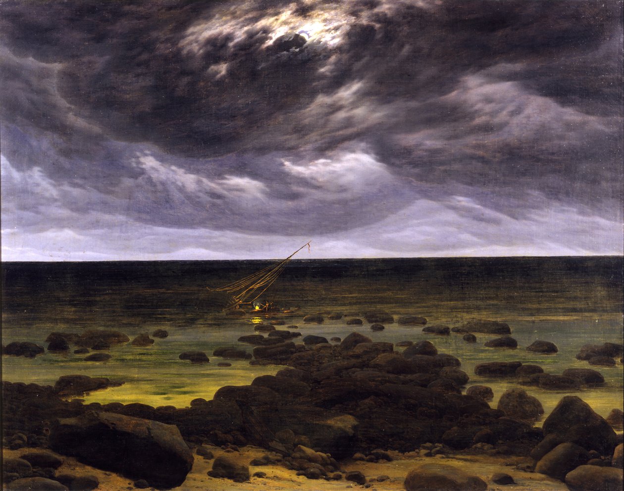 Havkysten i måneskin af Caspar David Friedrich