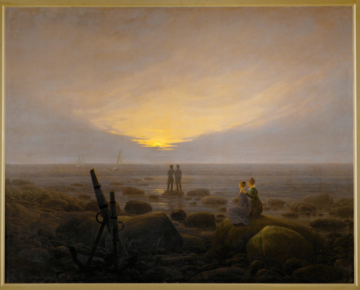 Moonrise on the seashore (olie på lærred) af Caspar David Friedrich