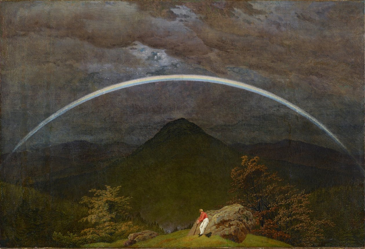 Bjerglandskab med regnbue af Caspar David Friedrich