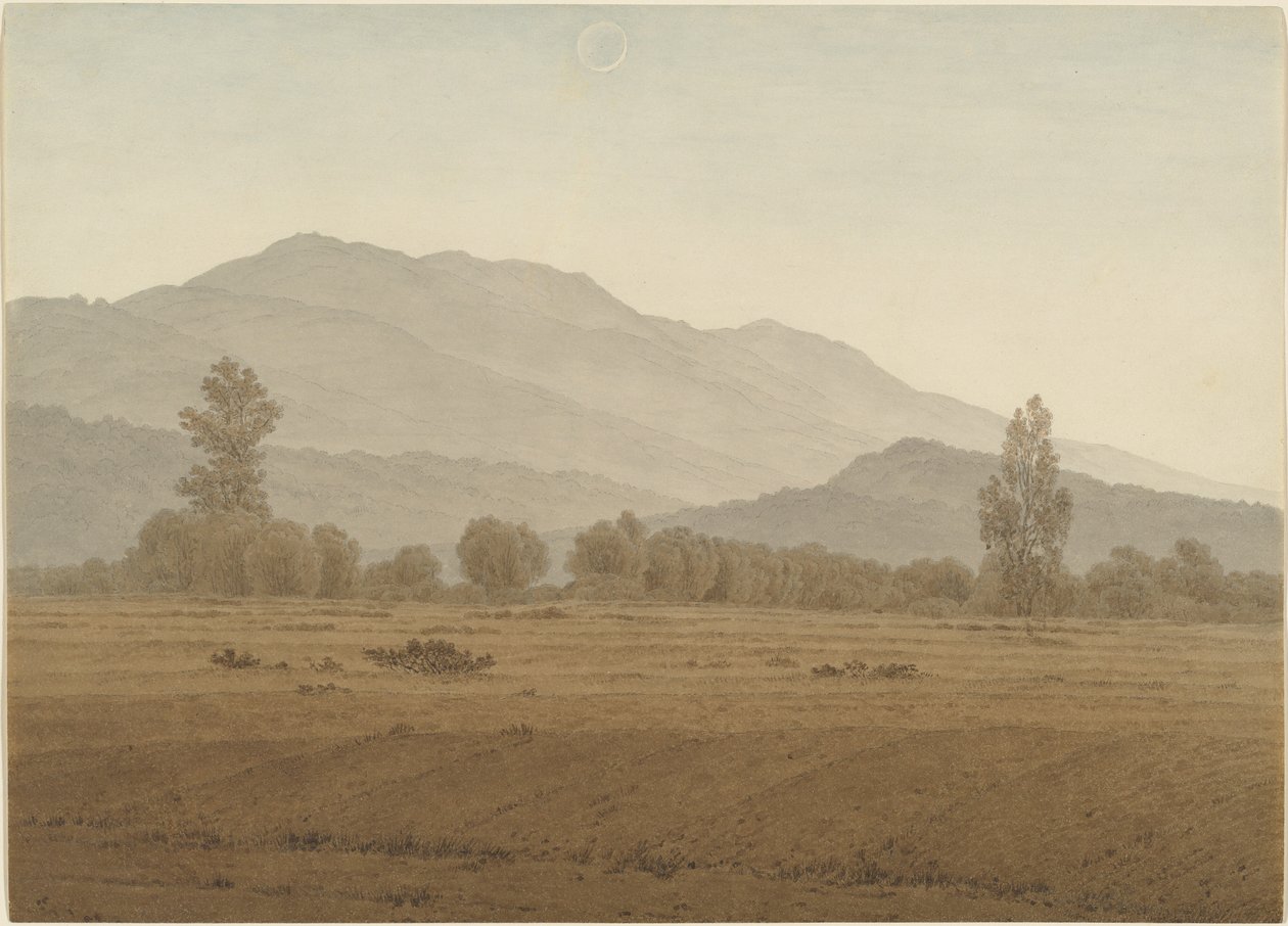 Nymåne over Riesengebirge-bjergene af Caspar David Friedrich