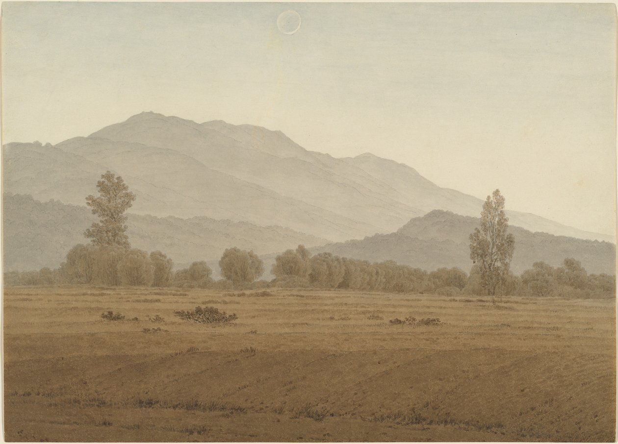 Nymåne over Riesengebirge-bjergene af Caspar David Friedrich
