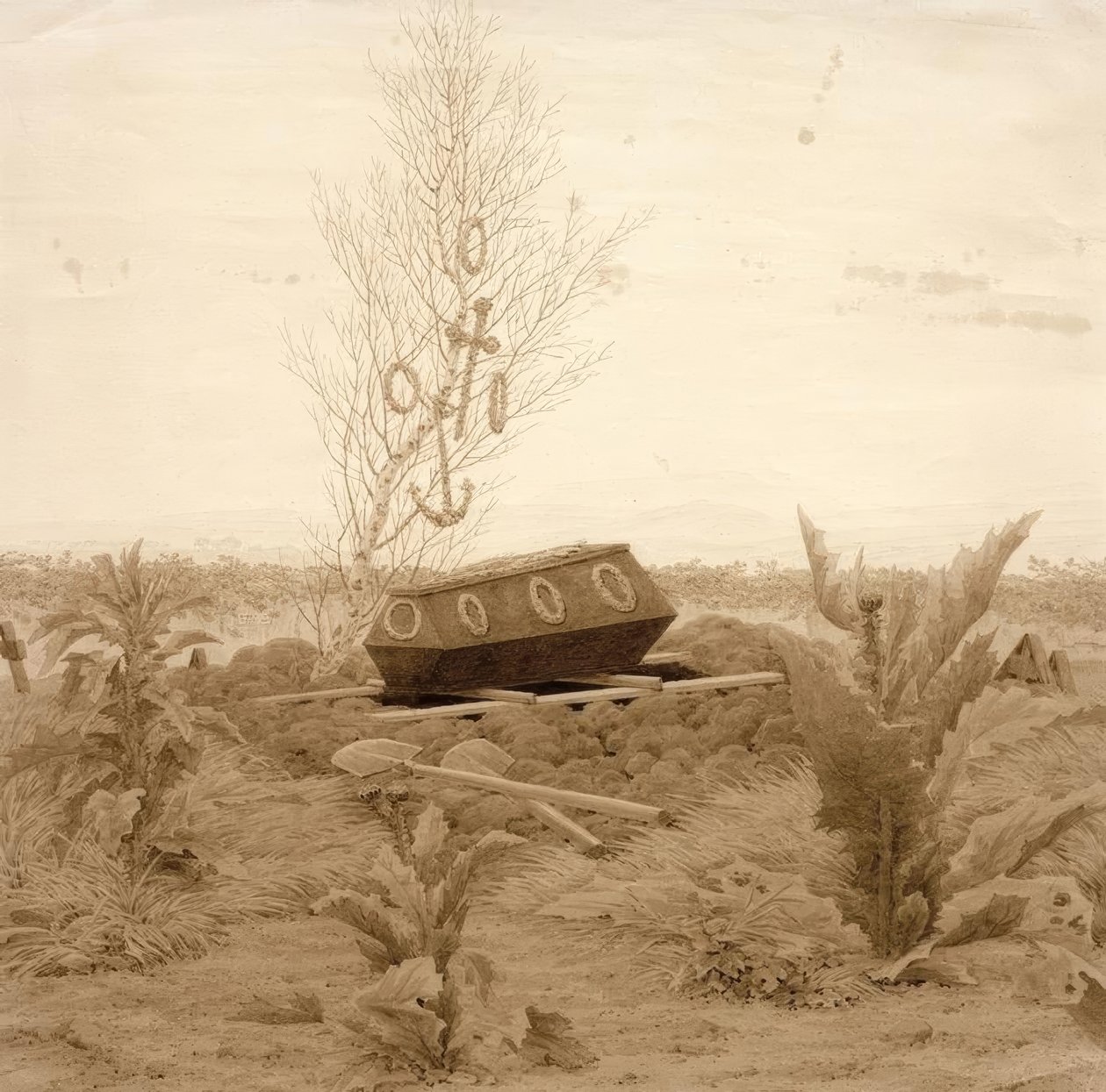Kiste på en frisk grav af Caspar David Friedrich