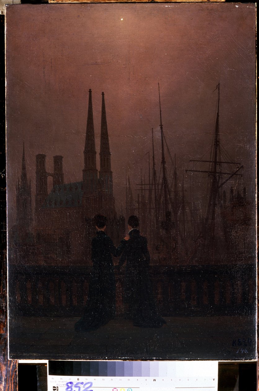 ""Aften ved havnen eller søstrene"" (Nat i en havn (Søstre)) Maleri af Caspar David Friedrich (1774-1840) 1818-1820 Dim. 74x52 cm Eremitagemuseet, Sankt Petersborg af Caspar David Friedrich