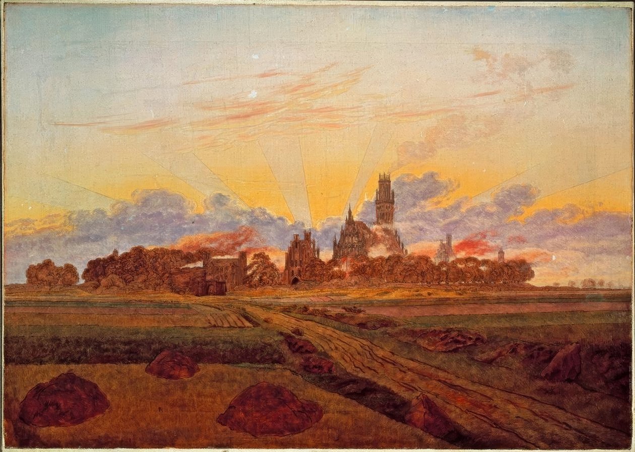 Solopgang nær Neubrandenburg af Caspar David Friedrich