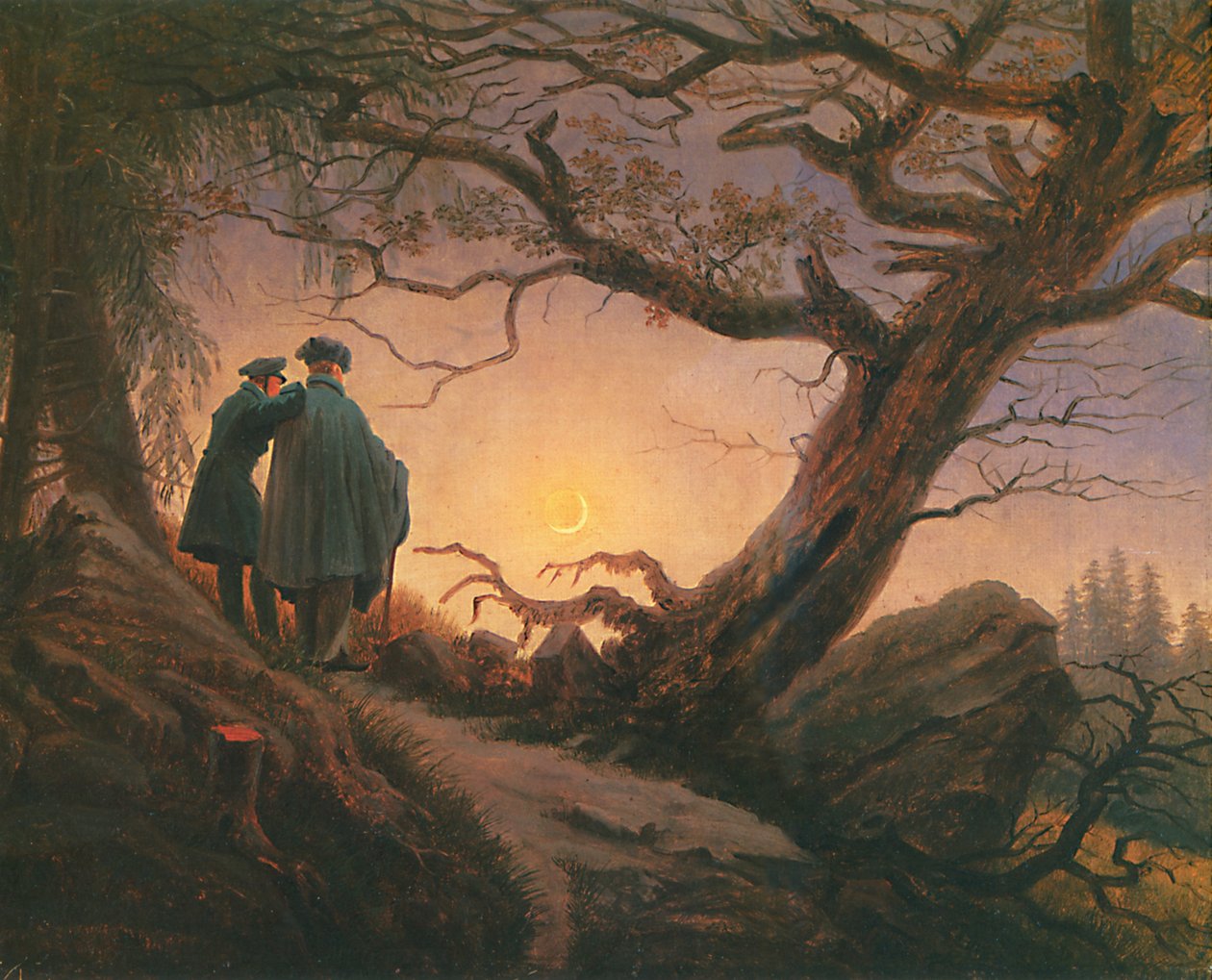 To mænd betragter månen af Caspar David Friedrich