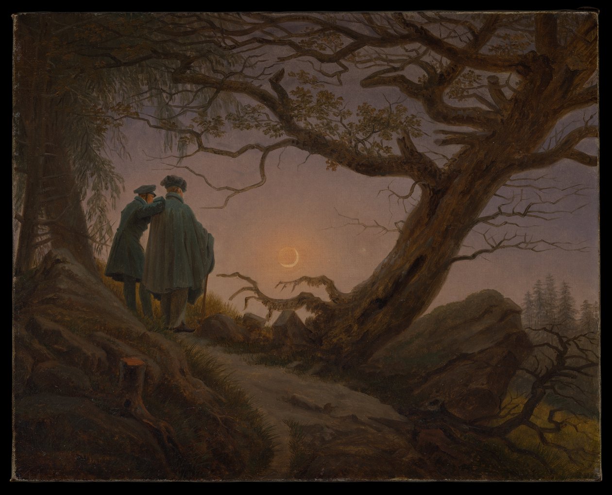To mænd, der betragter månen af Caspar David Friedrich
