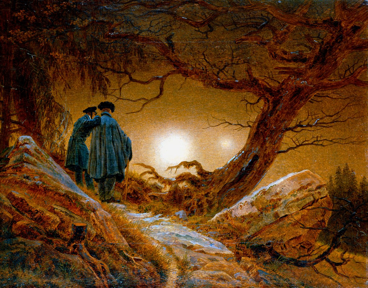To mænd, der overvejer månen, c1825-1830 af Caspar David Friedrich