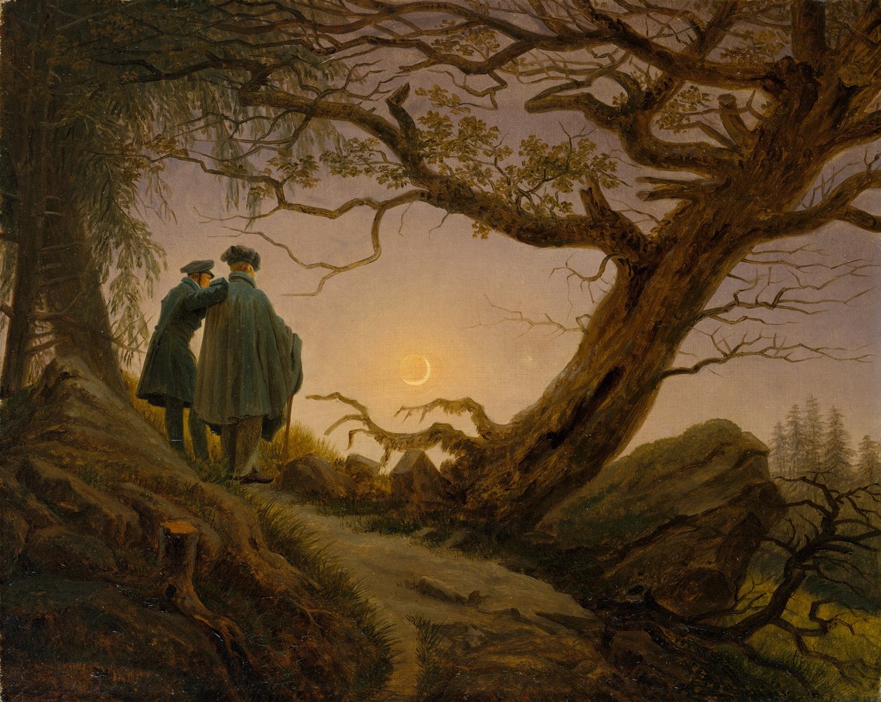 Two Men Contemplating the Moon, ca. 1825-30 (olie på lærred) af Caspar David Friedrich