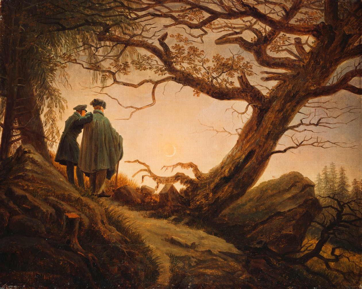To Mænd i Betragtning af Månen; To mænd, der overvejer månen, ca. 1830 af Caspar David Friedrich