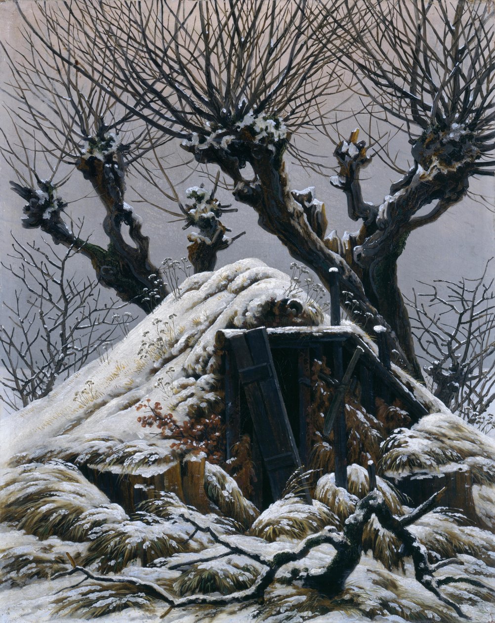 En hytte dækket af sne af Caspar David Friedrich