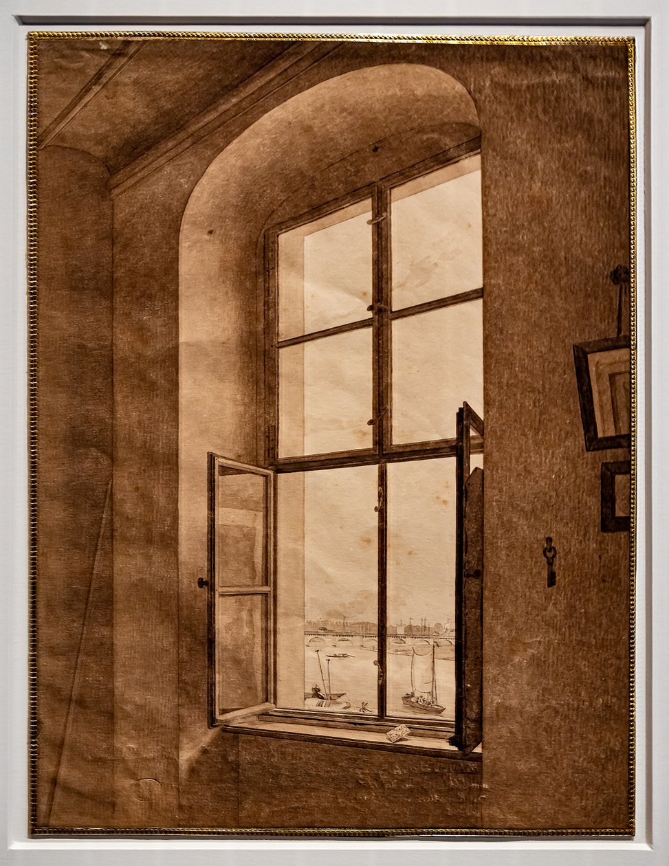 Udsigt fra kunstnerens studie, vindue til venstre af Caspar David Friedrich