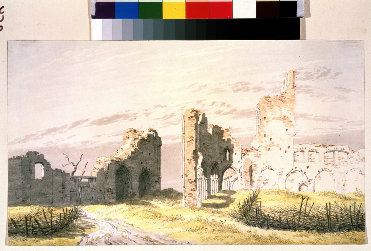""Udsigt over ruinerne af et kloster i Elden"" (Et kloster i Elden) Akvarel af Caspar David Friedrich (1774-1840) 19. århundrede Pushkin Museum Moskva af Caspar David Friedrich