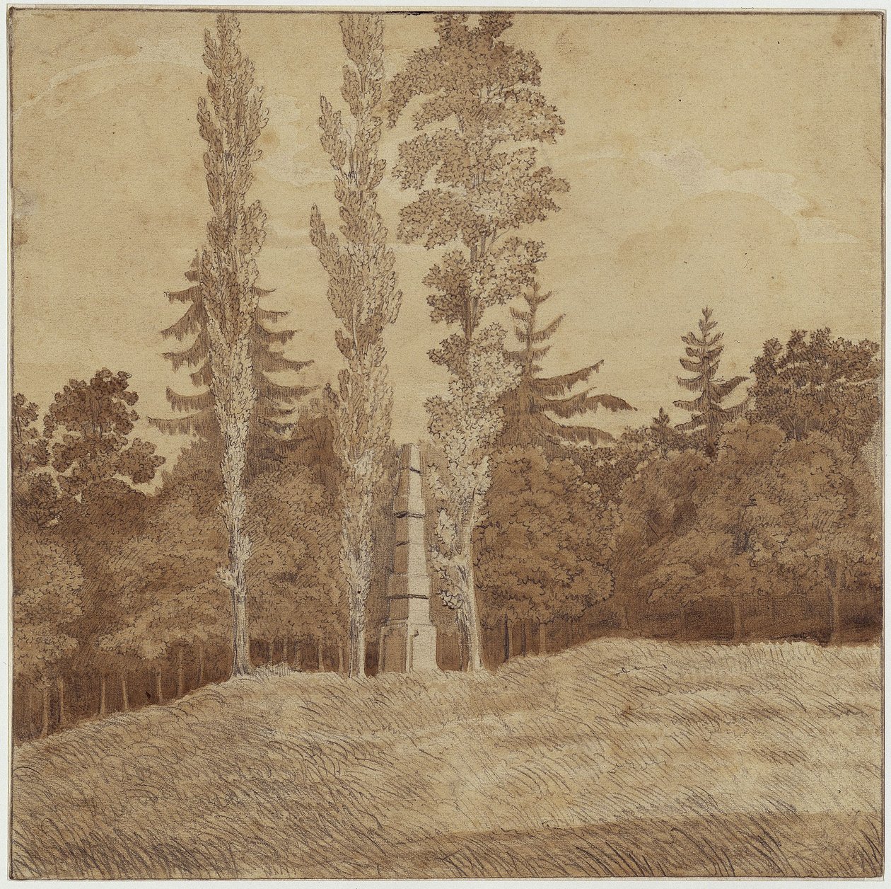 Lysning med obelisk i Seifersdorf-dalen af Caspar David Friedrich