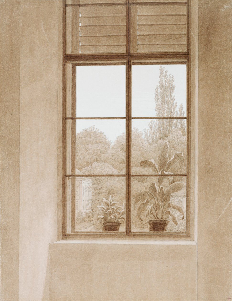 Vindue med udsigt over parken, 1810-1811. af Caspar David Friedrich